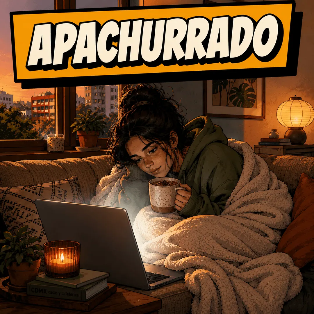 apachurrado - a woman wrapped in a blanket on the sofa with a mug and a laptop, low and quiet