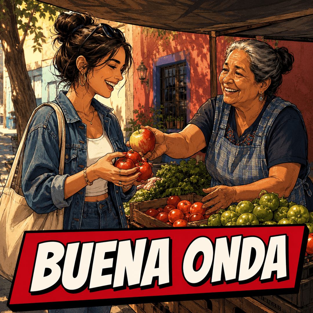 buena onda — Mexican Spanish for Good vibes. Cool person. Chill.