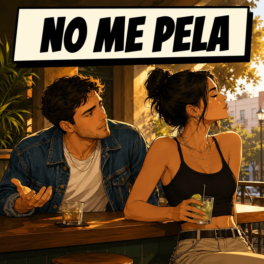 no me pela - a young man shrugging at a bar while the woman beside him looks the other way